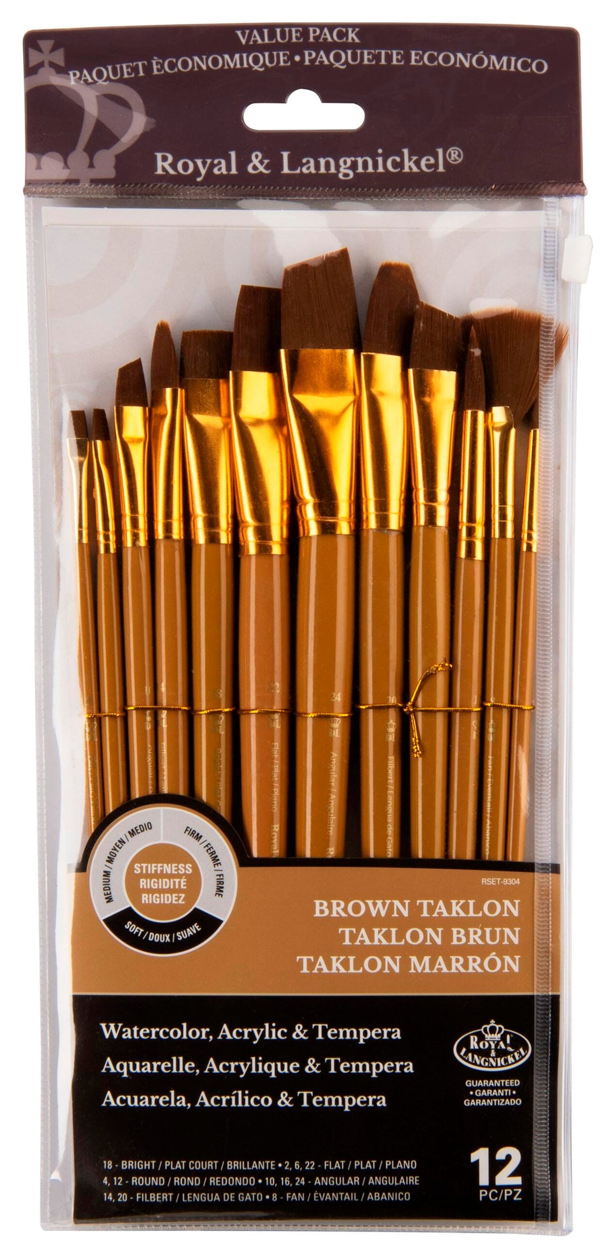 BRUSH ZIP N CLOSE SOFT GOLD TAKLON SET OF 12
