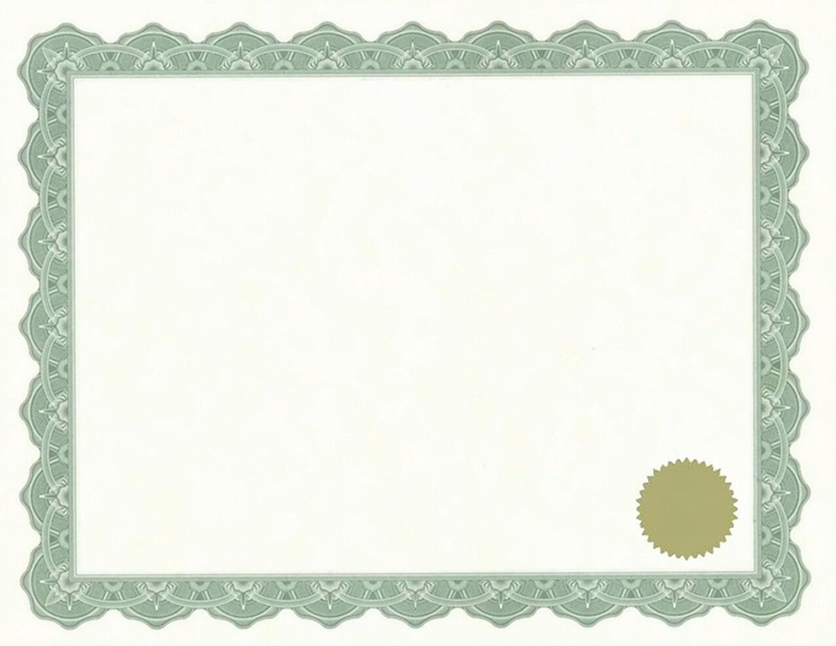 CERTIFICATES W/SEALS PARCHMENT OPTIMA GREEN PK/25