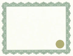 CERTIFICATES W/SEALS PARCHMENT OPTIMA GREEN PK/25