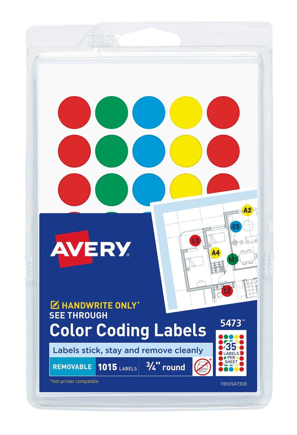 LABEL CODING TRANSPARENT 3/4 IN ASST PK OF 1015 AVE05473