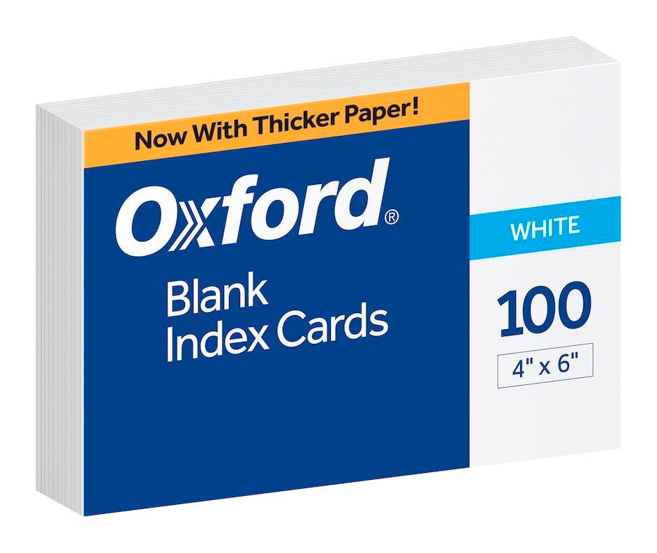CARDS INDEX 4X6 UNRULED WHITE OXFORD PK OF 100