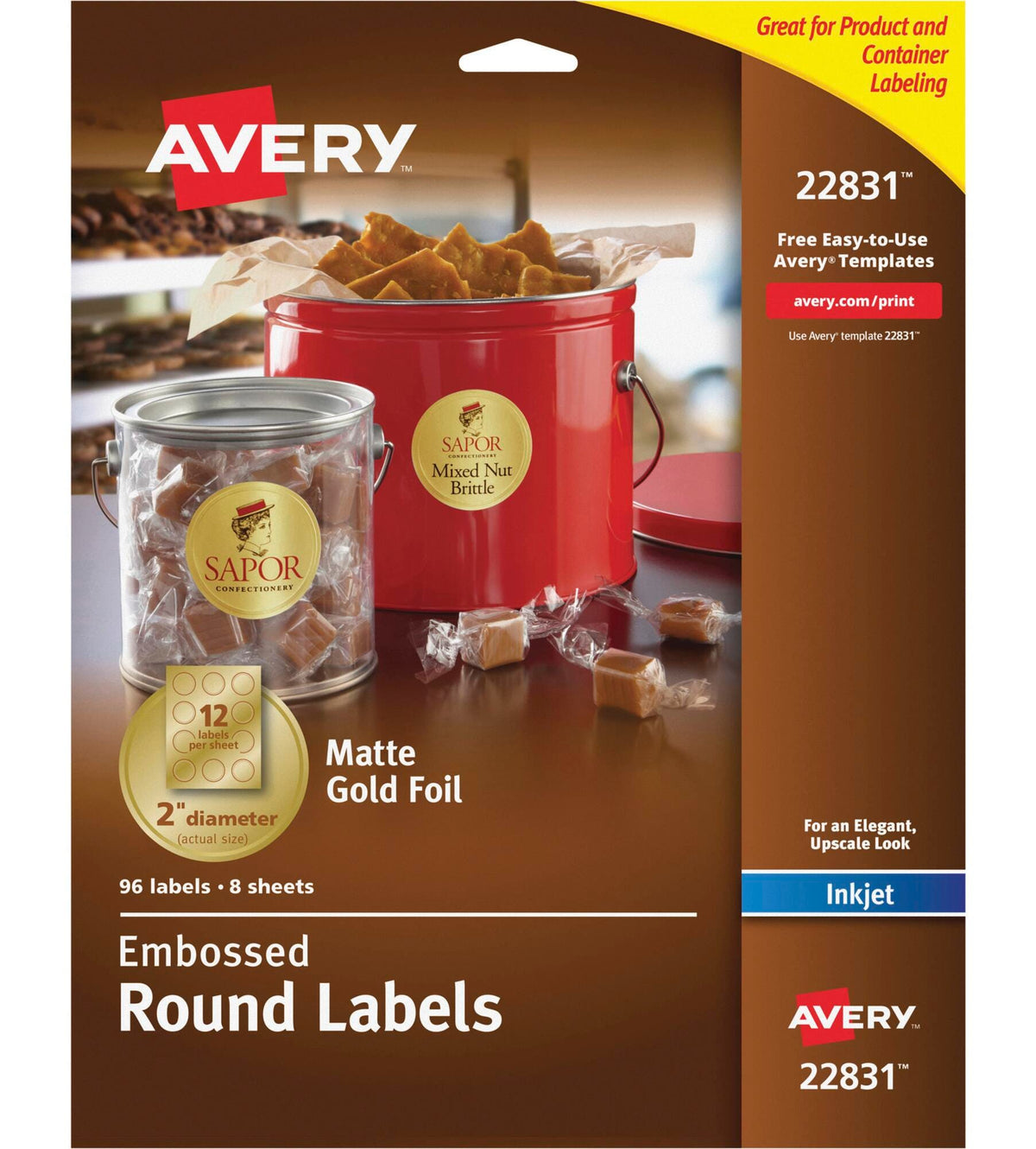 LABEL ROUND 2 IN DIA GOLD FOIL PK OF 96 AVE22831