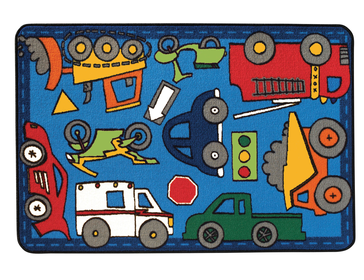 CARPETS FOR KIDS - KIDSVALUE WHEELS ON THE GO - 4 FT X 6 FT RECTANGLE