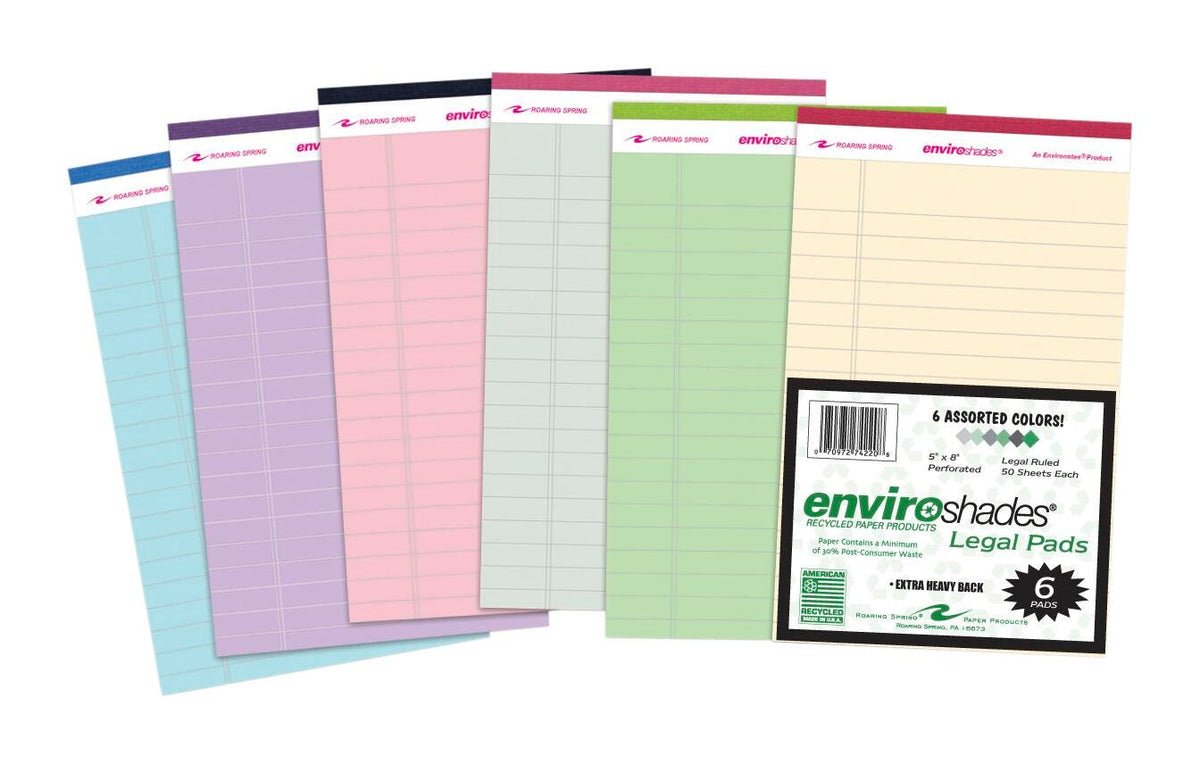 PAPER LEGAL PADS RECYCLED 5X8 ASST COLOR 50 SHTS PACK OF 6