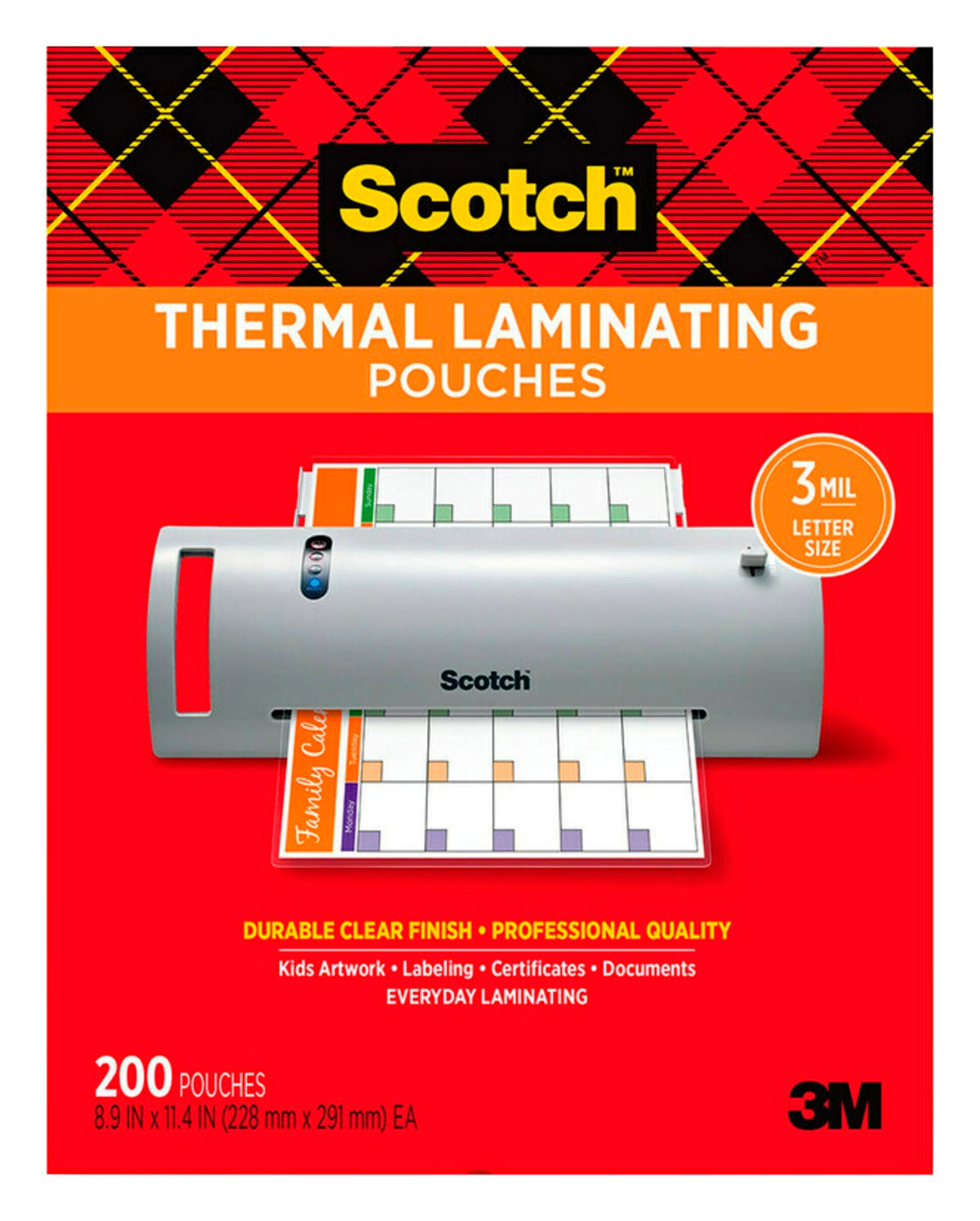 LAMINATING POUCH - SCOTCH LETTER SIZE 9 X 11-1/2 INCH - 3MIL - PACK OF 200