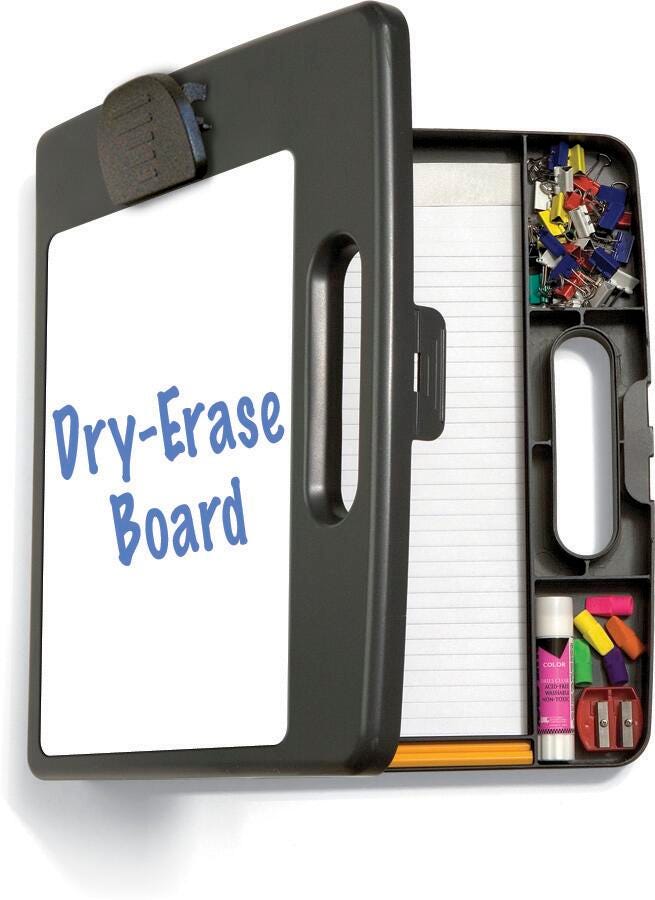 CLIPBOARD PORTABLE DRY ERASE BOX WITH COMPARTMENTS AND CARRY HANDLE