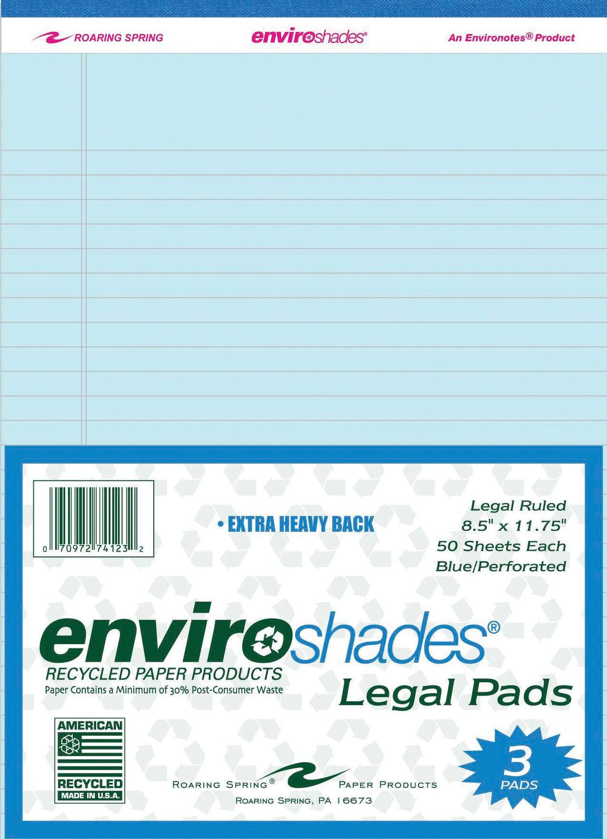 PAPER LEGAL PAD 8.5X11.75 BLUE 50 SHEETS PACK OF 3