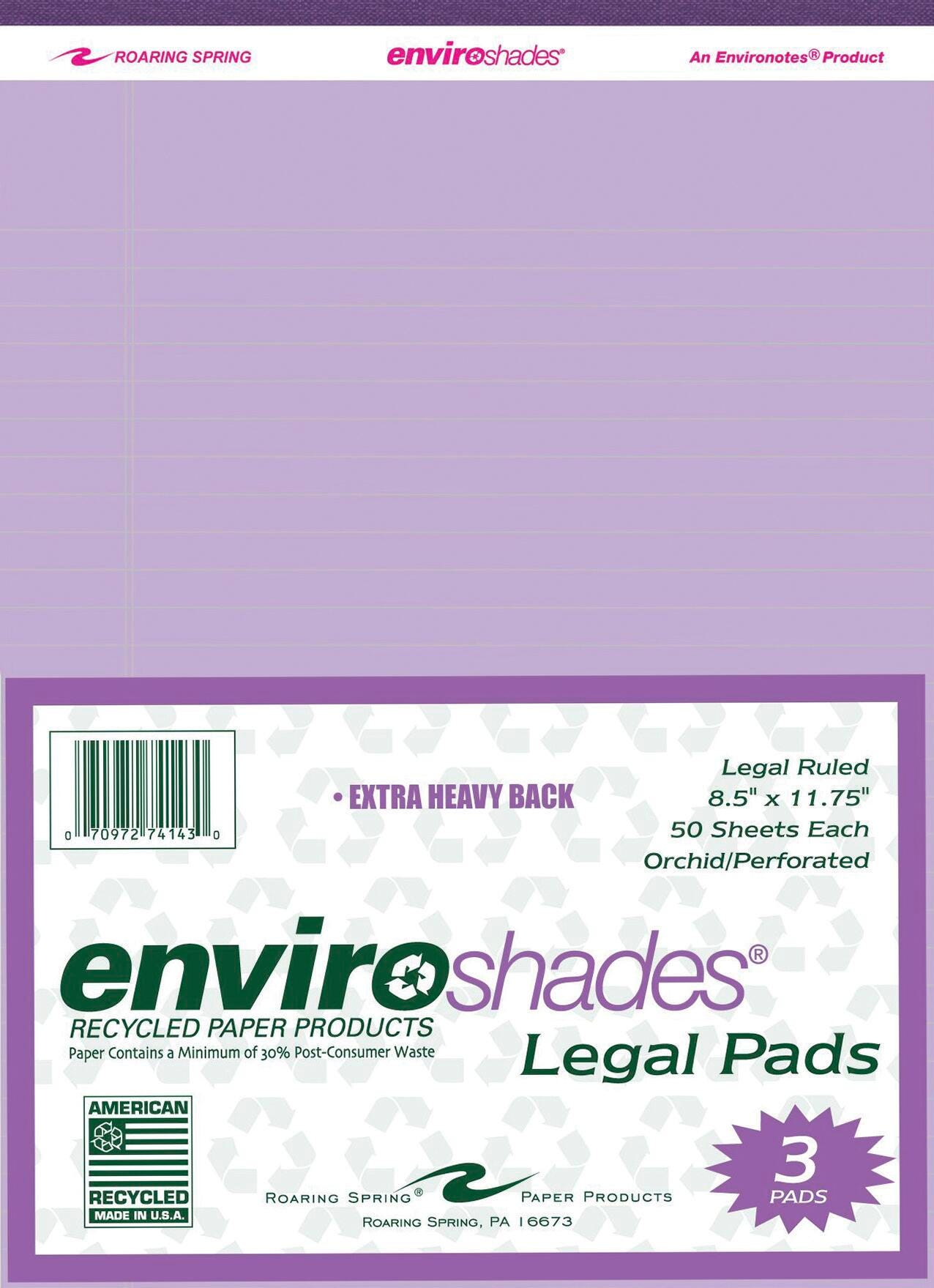 PAPER LEGAL PAD 8.5X11.75 ORCHID 50 SHEETS PACK OF 3