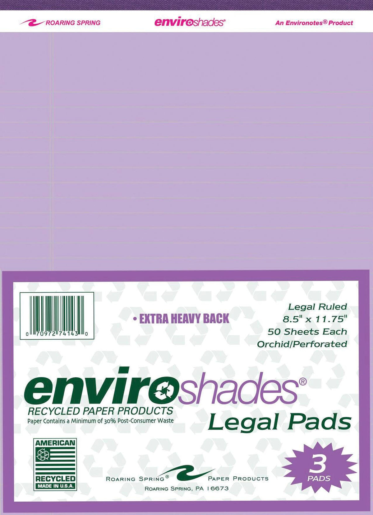 PAPER LEGAL PAD 8.5X11.75 ORCHID 50 SHEETS PACK OF 3