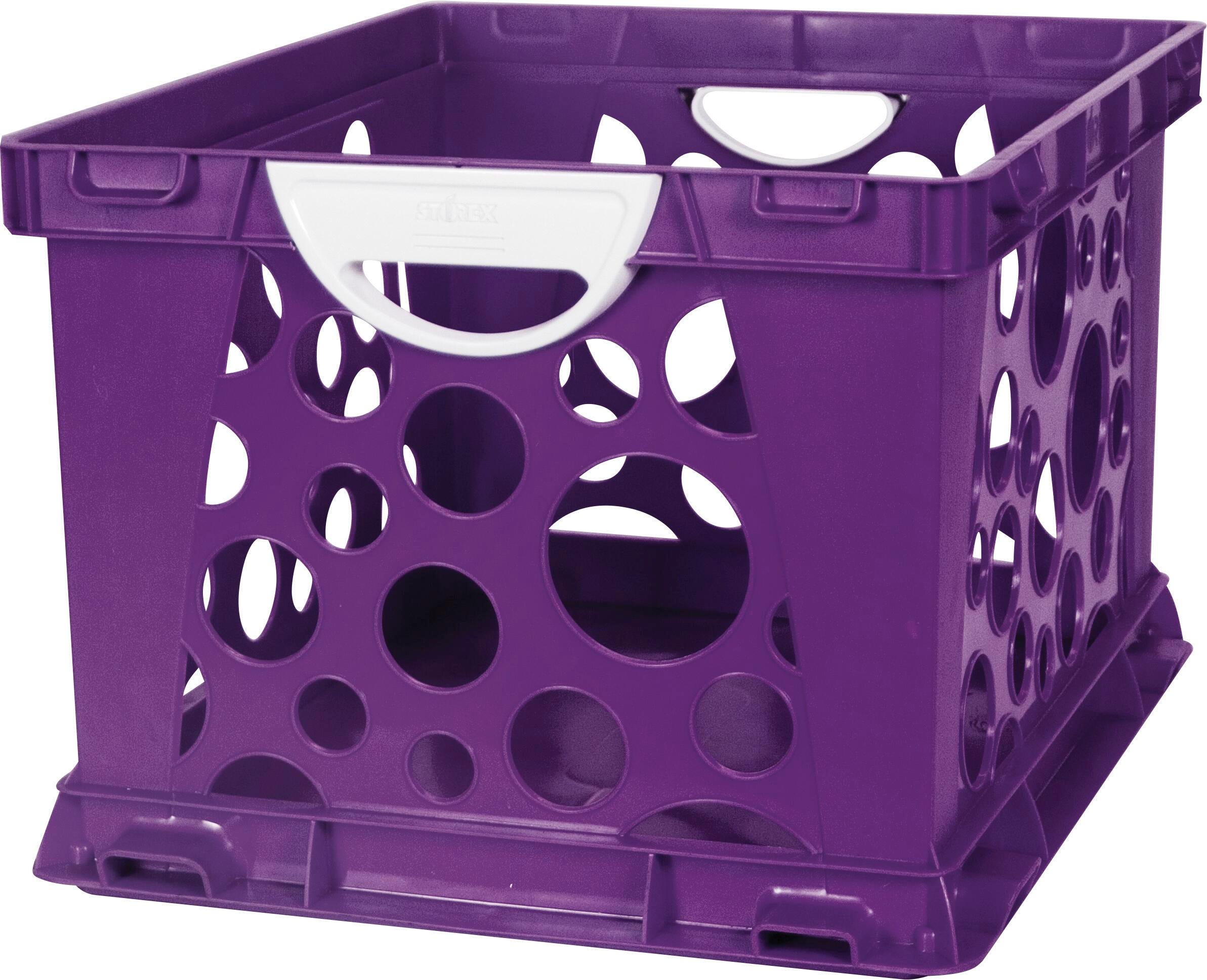CONTAINER STORAGE STOREX LARGE CRATE W/HANDLES PURPLE VINE/WHITE