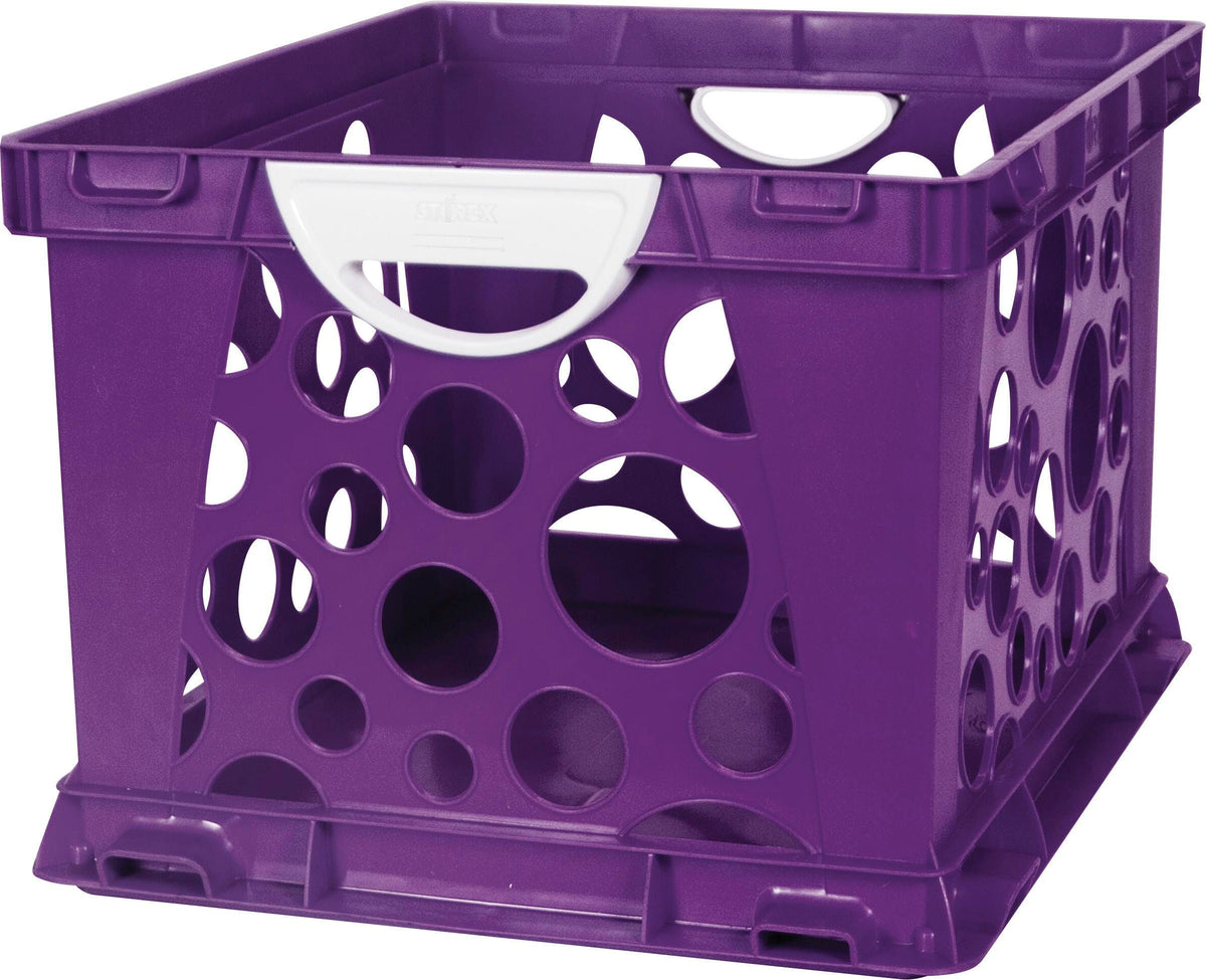 CONTAINER STORAGE STOREX LARGE CRATE W/HANDLES PURPLE VINE/WHITE