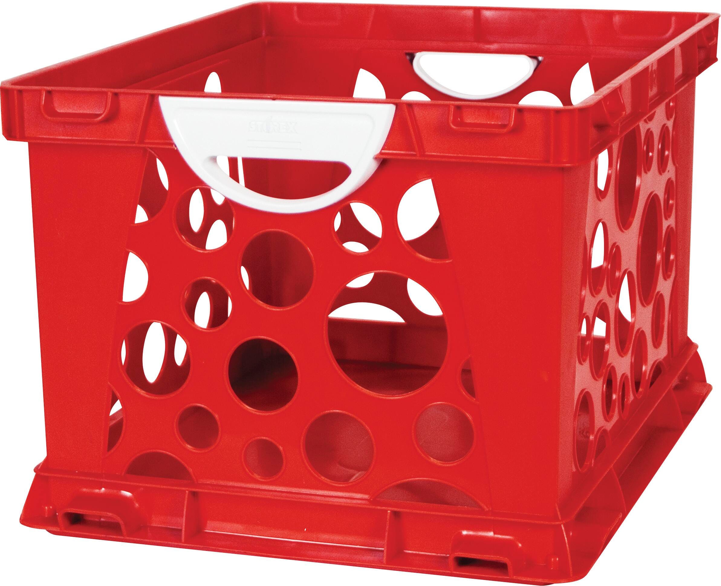 CONTAINER STORAGE STOREX LARGE CRATE W/HANDLES RUBY RED/WHITE
