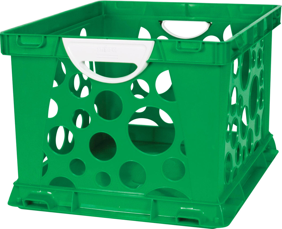 CONTAINER STORAGE STOREX LARGE CRATE W/HANDLES GREEN APPLE/WHITE