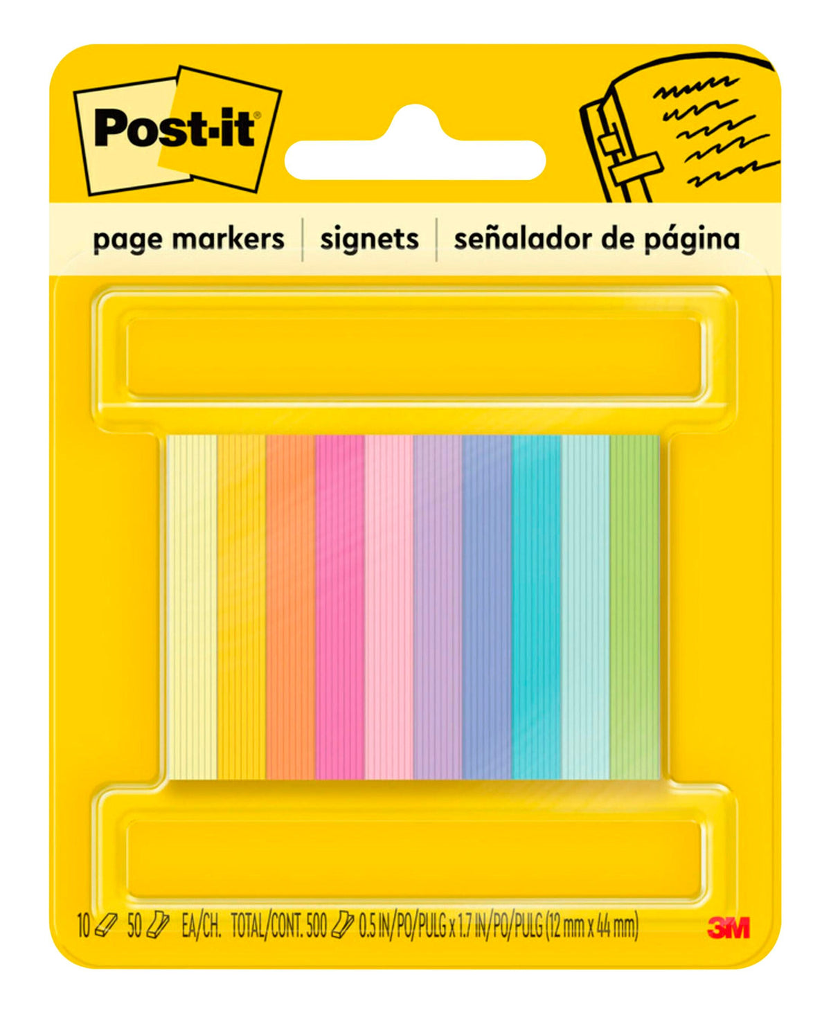 POST-IT PAGE MARKERS REMVBLE BRT CLRS 0.5X1.70 PACK OF 10