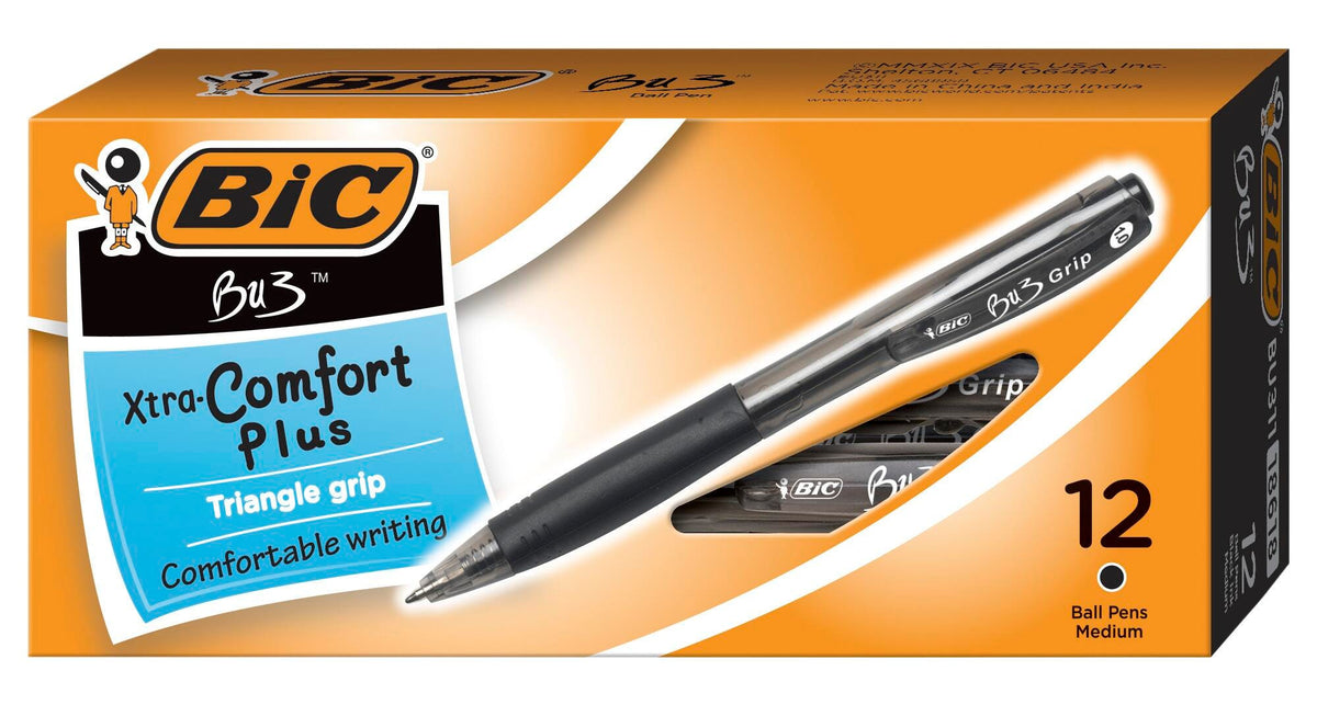 PEN BU3 RETRACTABLE 1.0MM MEDIUM POINT BLACK PACK OF 12