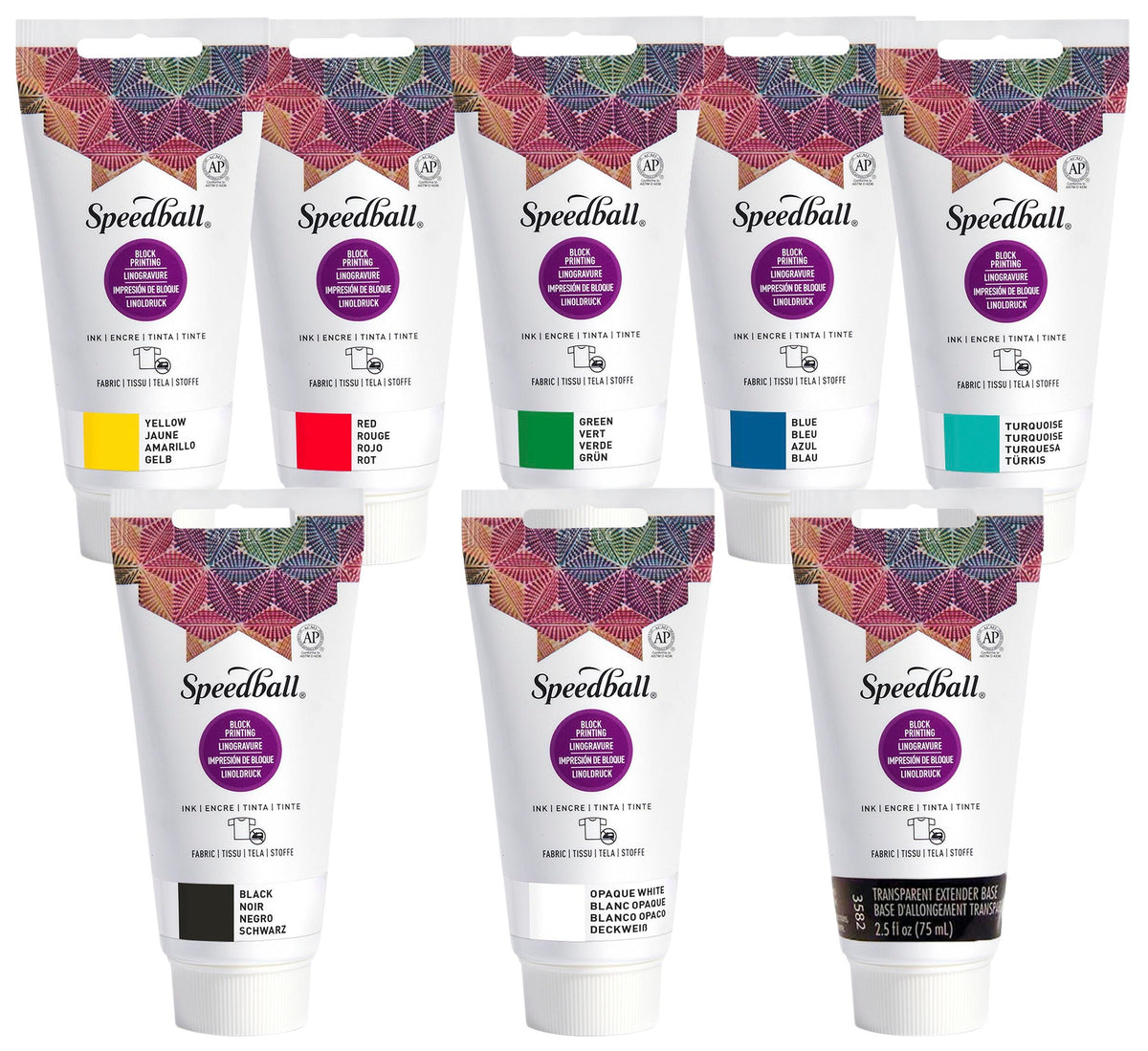 INK FABRIC BLOCK PRINTING 2.5 OZ ASSORTED COLORS SET OF 8