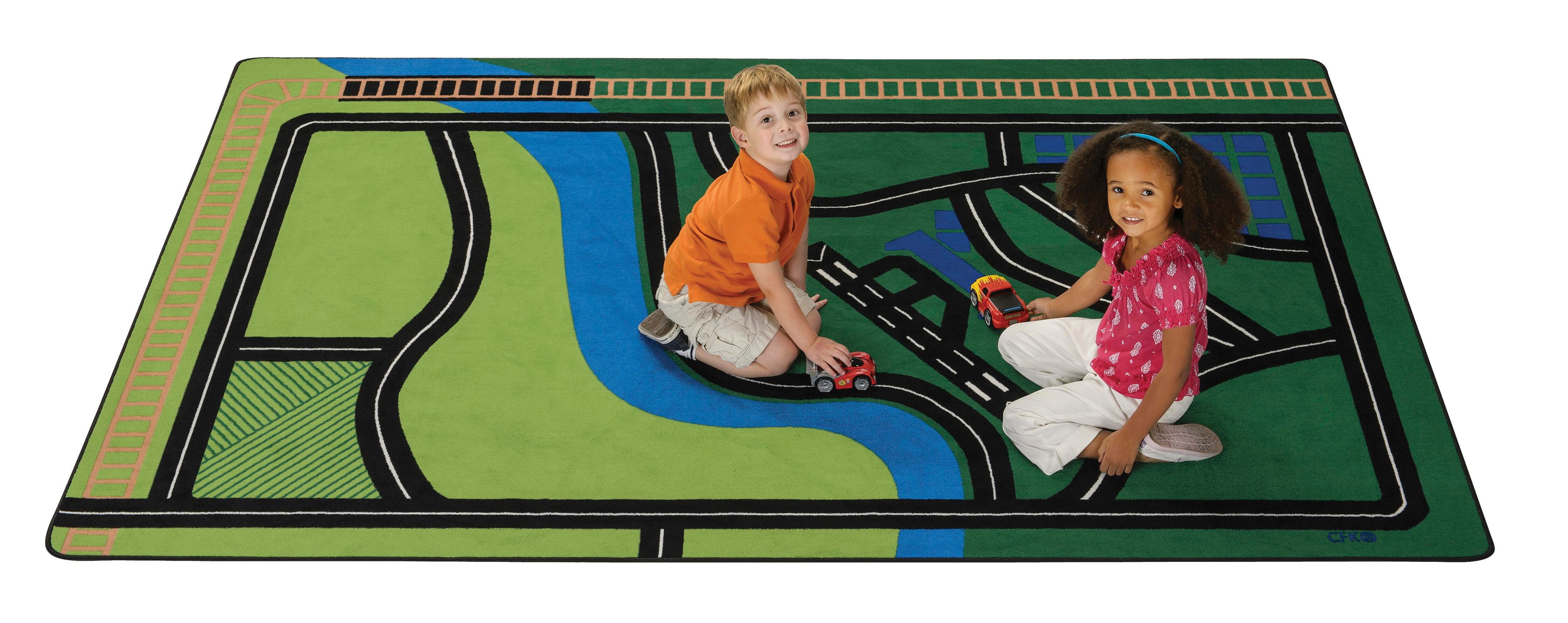 CARPETS FOR KIDS - PREMIUM TRANSPORTATION FUN - RECTANGLE - 6 FT X 9 FT - GREEN COLOR