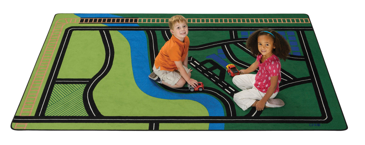 CARPETS FOR KIDS - PREMIUM TRANSPORTATION FUN - RECTANGLE - 6 FT X 9 FT - GREEN COLOR