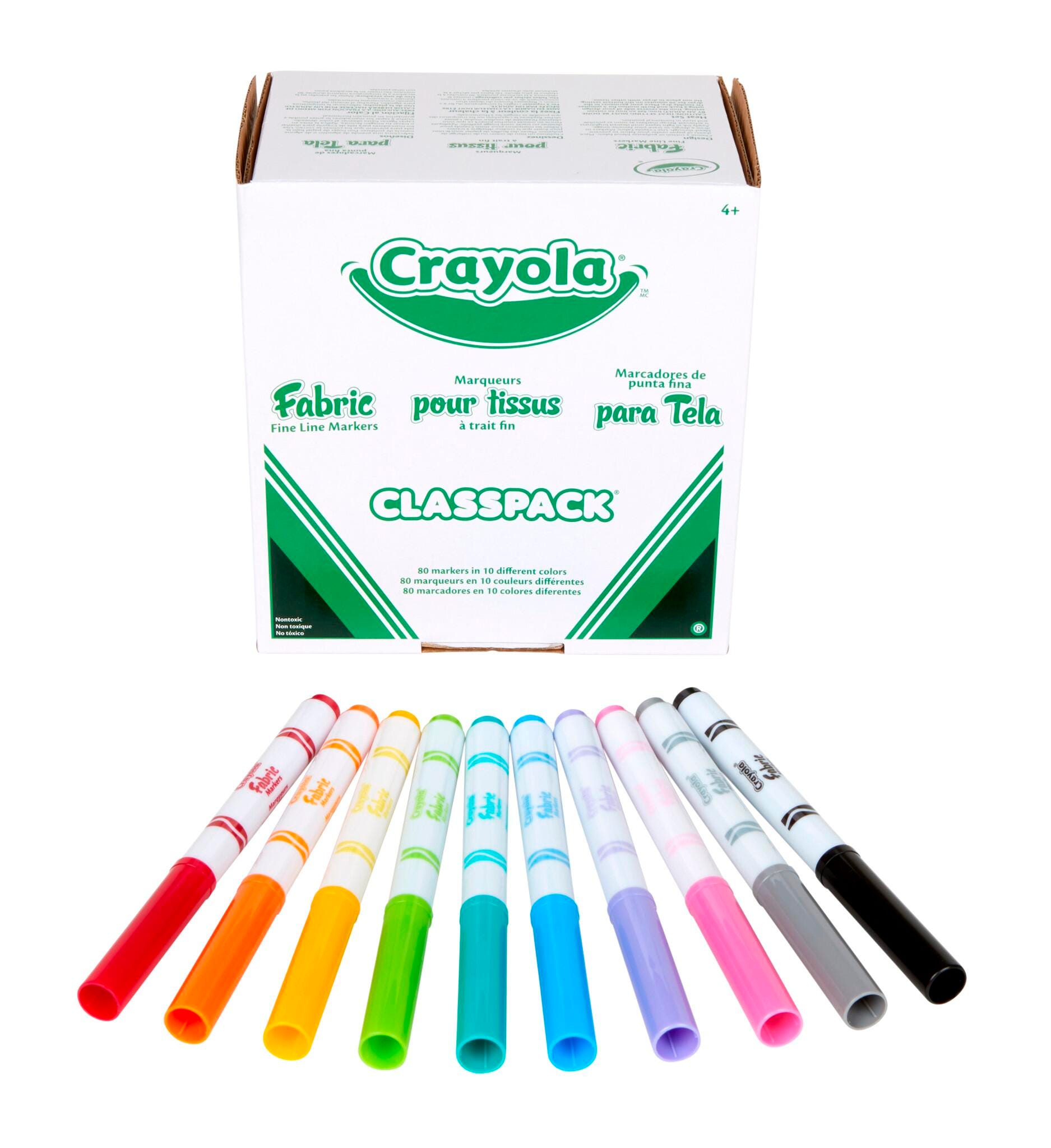 MARKERS CRAYOLA CLASSPACK FABRIC FINELINE 10-COLOR SET OF 80