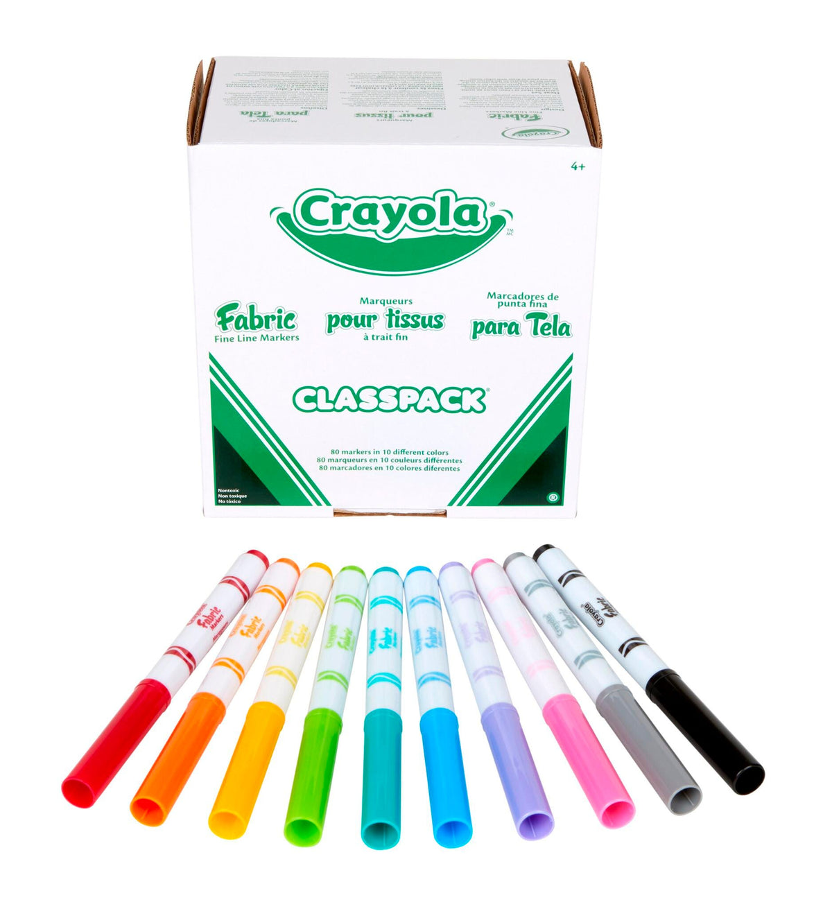 MARKERS CRAYOLA CLASSPACK FABRIC FINELINE 10-COLOR SET OF 80
