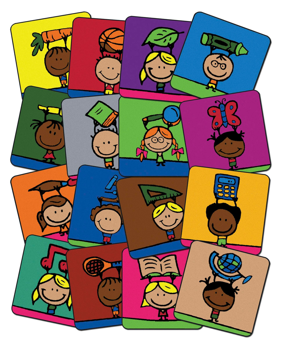 FLAGSHIP CARPETS - SCHOOL KIDS - SET OF 16 - 18-INCH SQUARES - PRIMARY COLOR
