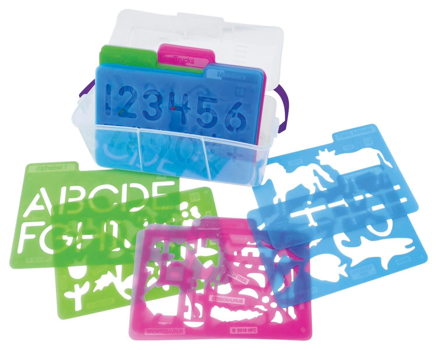 STENCIL PLASTIC WITH STORAGE BOX SET OF 24