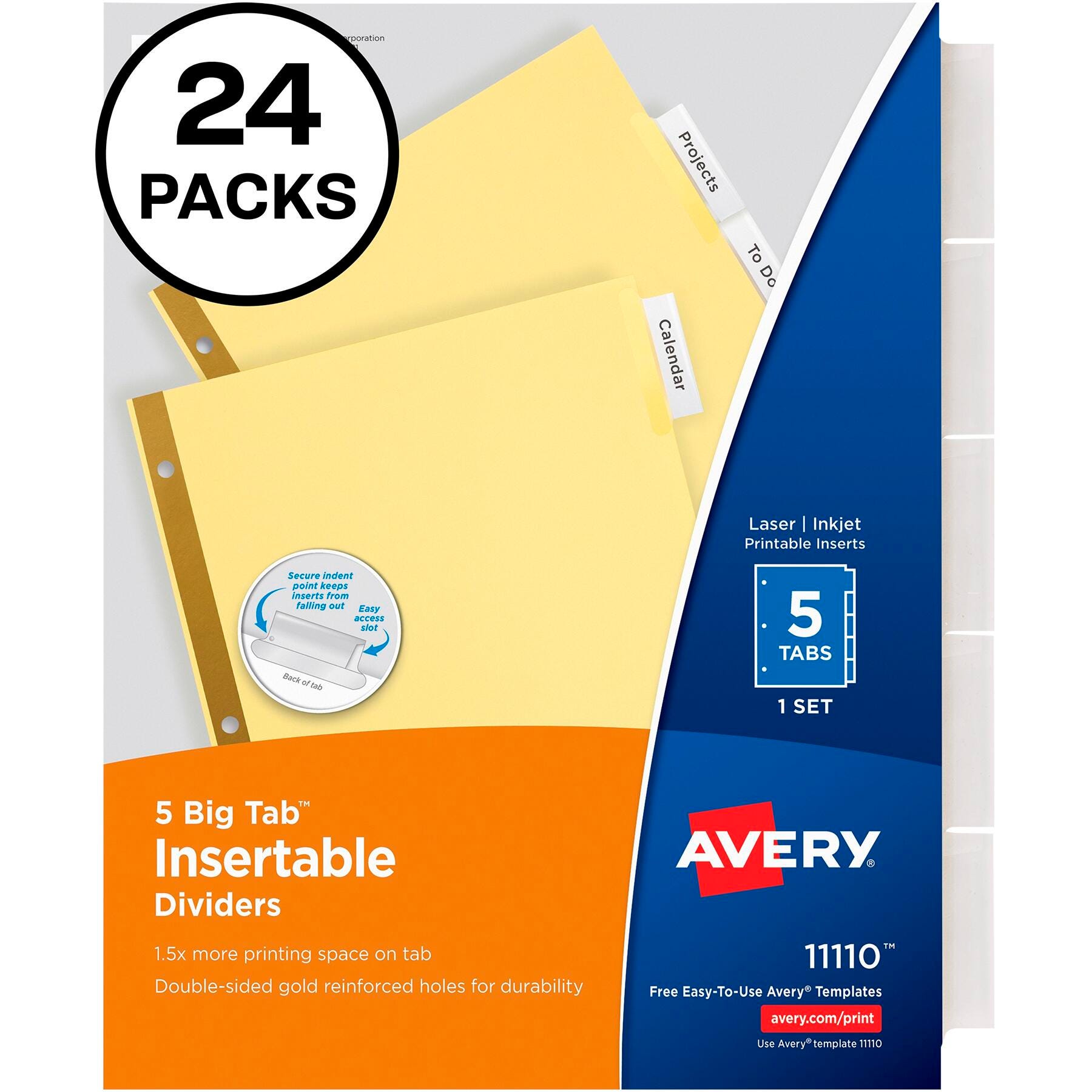 DIVIDER INSERT 5 TAB BUFF/CLEAR 24 SETS AVE11113