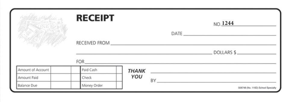 BOOK RCD KPG RECEIPT PRE#D 240/BK MT 8 1/2X11 W/P CBLS 2PT 1244