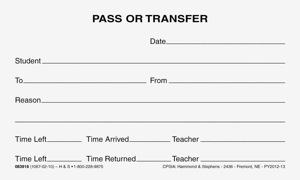 PAD COMMUNICATION PASS/TRANSFER 3X5 10PD/PKG 1067 02 10