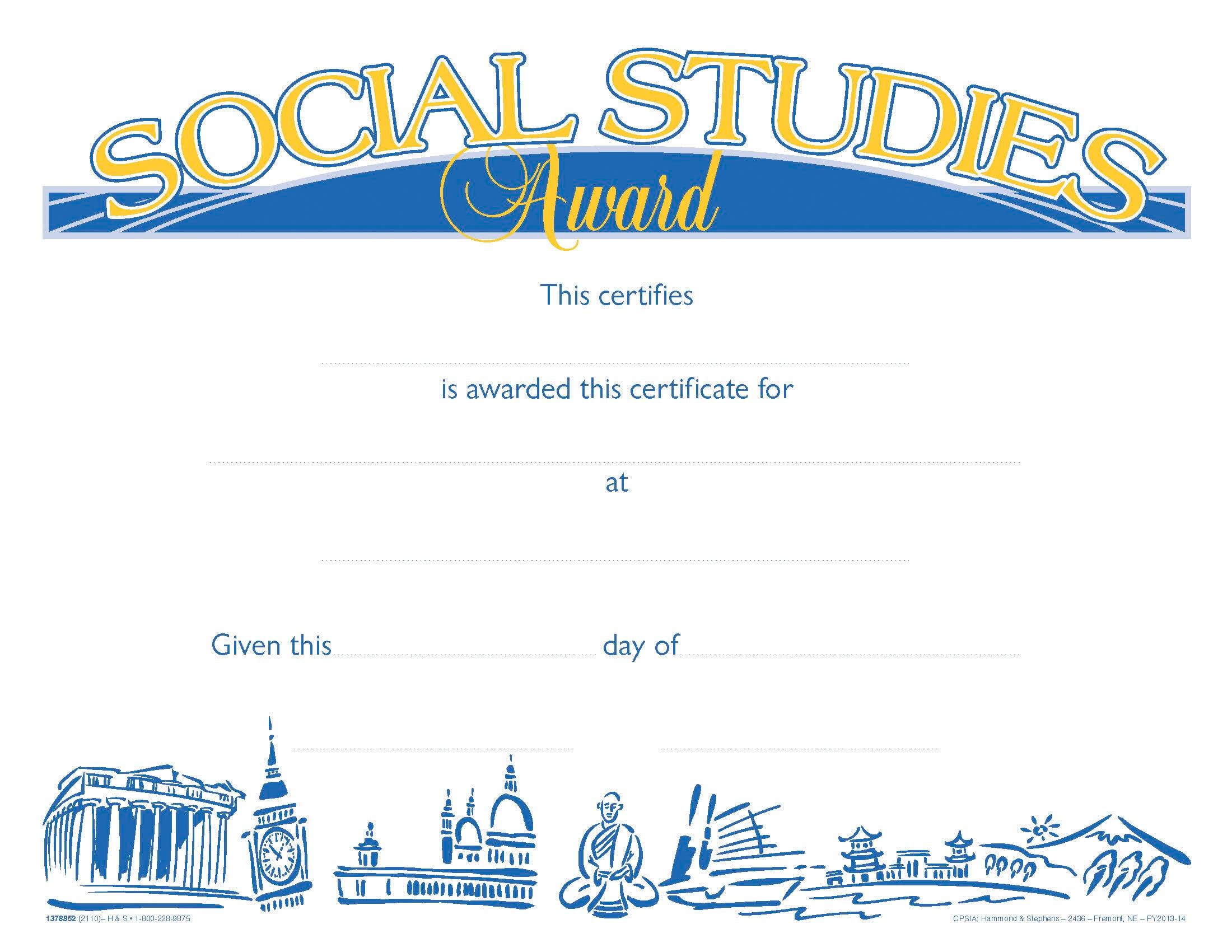 AWARD RECOGNITION SOCIAL STUDIES 8-1/2 X 11 INCHES 70 LB