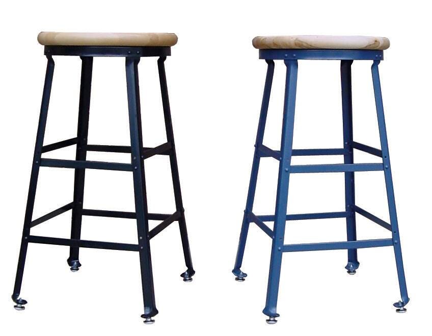 STOOL - MONTISA - ELTON SERIES ANGLE LEG - WOOD SEAT - 24 IN - SPECIFY FRAME COLOR