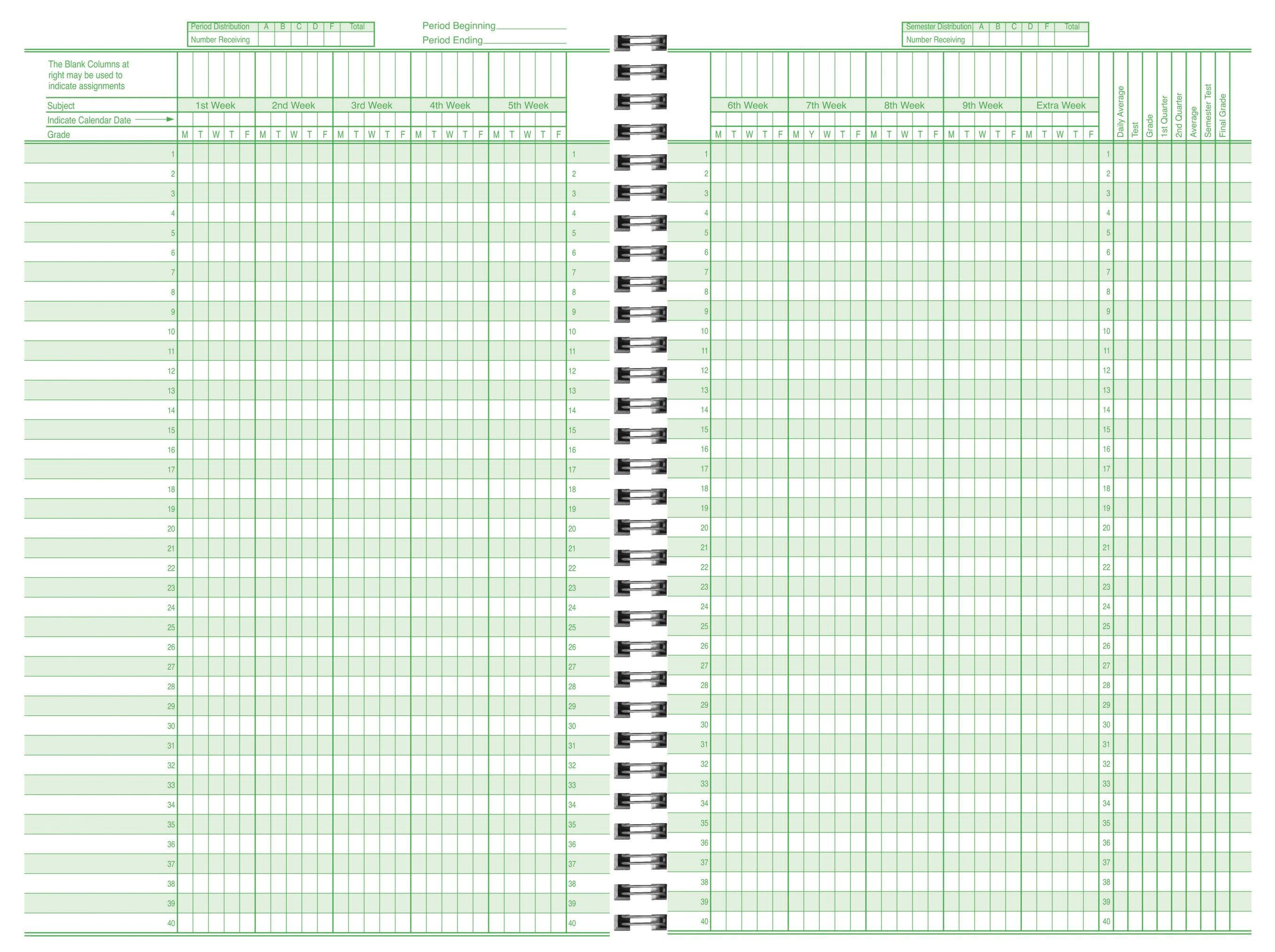 BOOK CLASS REC 9WK 8SUBJ -P 6 3/4X11 EACH