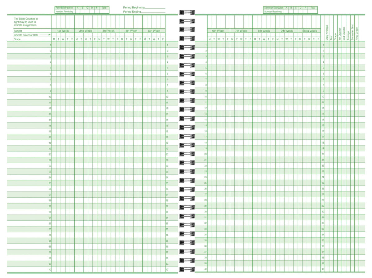 BOOK CLASS REC 9WK 8SUBJ -P 6 3/4X11 EACH