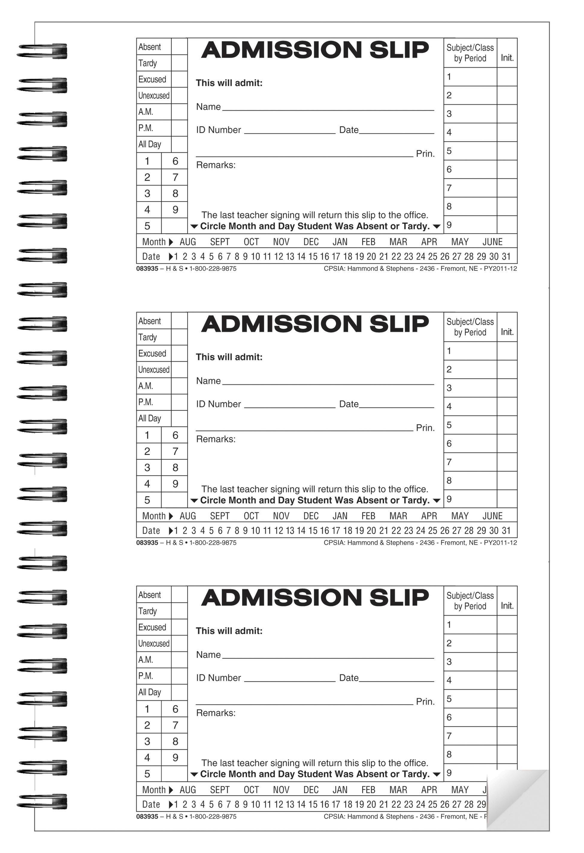BOOK COMMUNICATION ADMIT SLIP -MT 5 1/2X8 5/8 B/W CBLS EACH