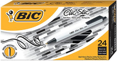 PEN BIC CLIC STIC 1.0MM MEDIUM POINT BLACK PACK OF 24