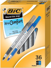 PEN BIC ROUND STIC GRIP MEDIUM BLACK AND BLUE PACK OF 36