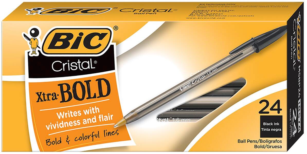 PEN BIC CRISTAL XTRA BOLD STICK MEDIUM BLACK PACK OF 24