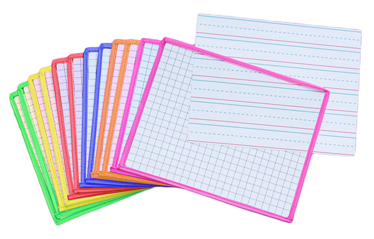 SLEEVES CLEAR DRY ERASE 2 SIDED GRAPH/LINED ASST CLRS SET OF 12