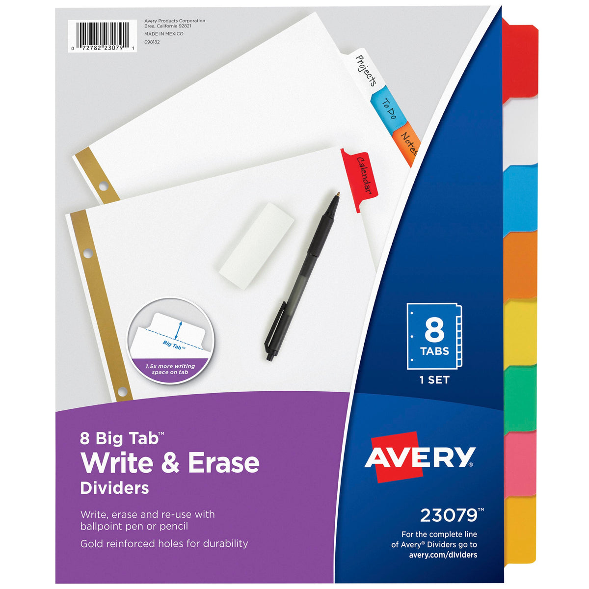 DIVIDER WRITE/ERASE 8 TAB ASST AVE23079