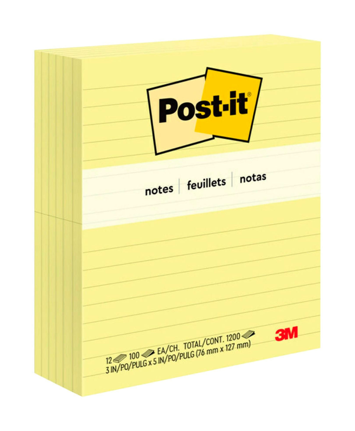 POST-IT NOTE 3X5 LINED CANARY YELLOW PACK OF 12