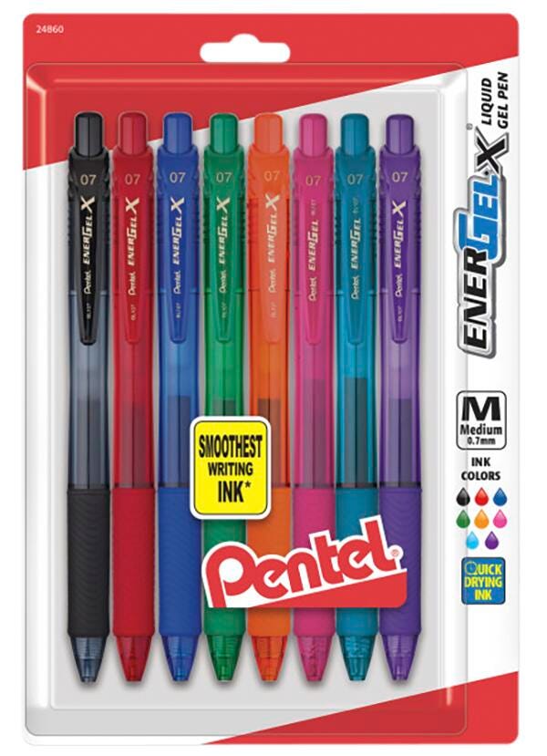 PEN GEL ENERGEL-X RETRACTABLE .7MM ASSORTED SET OF 8
