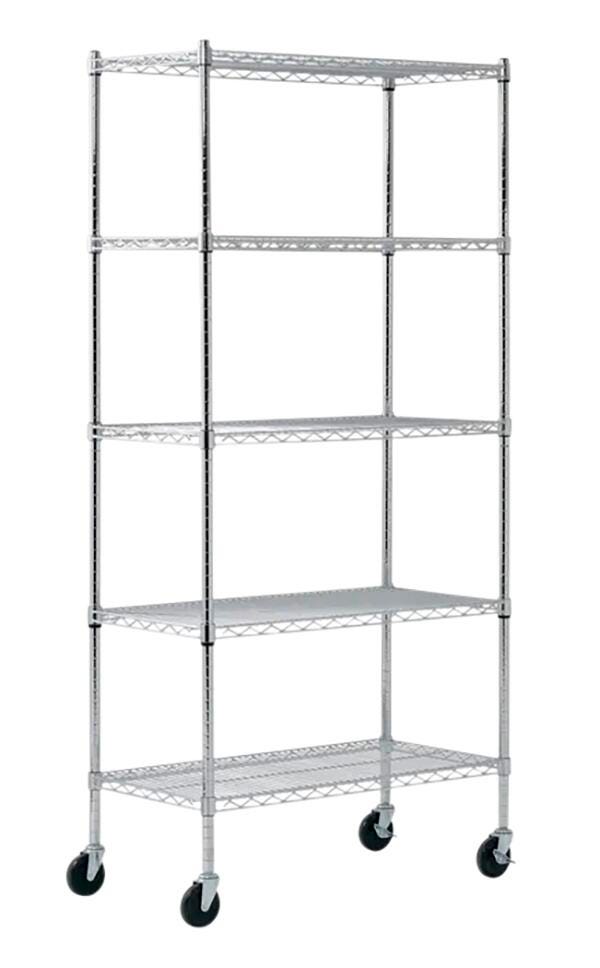 SANDUSKY MOBILE WIRE SHELVING - 36 W X 18 D X 72 H IN - 5 SHELVES - CHROME