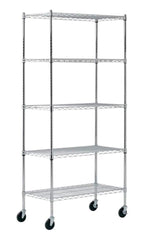 SANDUSKY MOBILE WIRE SHELVING - 36 W X 18 D X 72 H IN - 5 SHELVES - CHROME