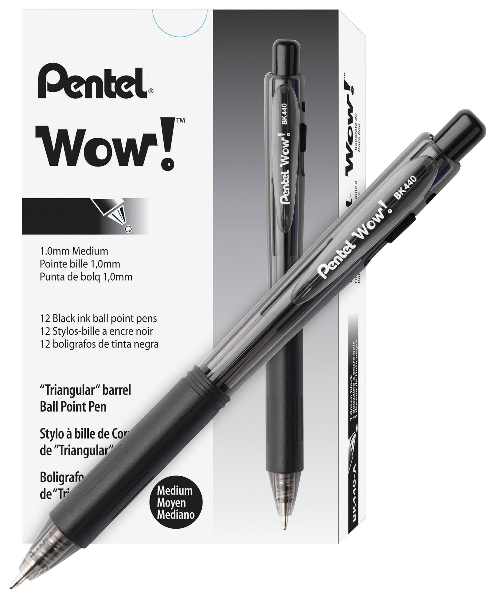 PEN WOW! RETRACTABLE BALLPOINT 1.0MM BLACK PACK OF 12