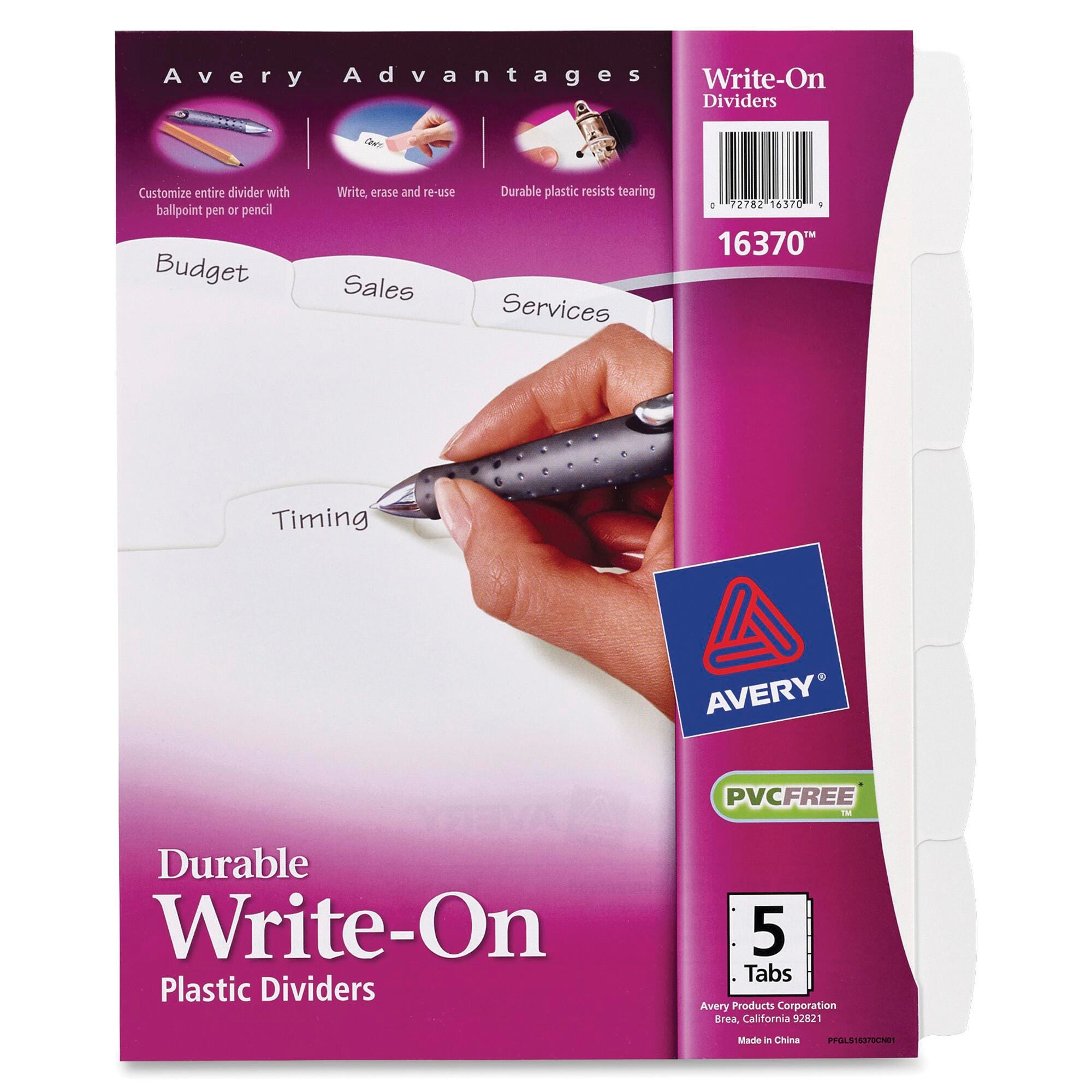 DIVIDER WRITE/ERASE BIG TABS 5 TAB WHITE AVE16370