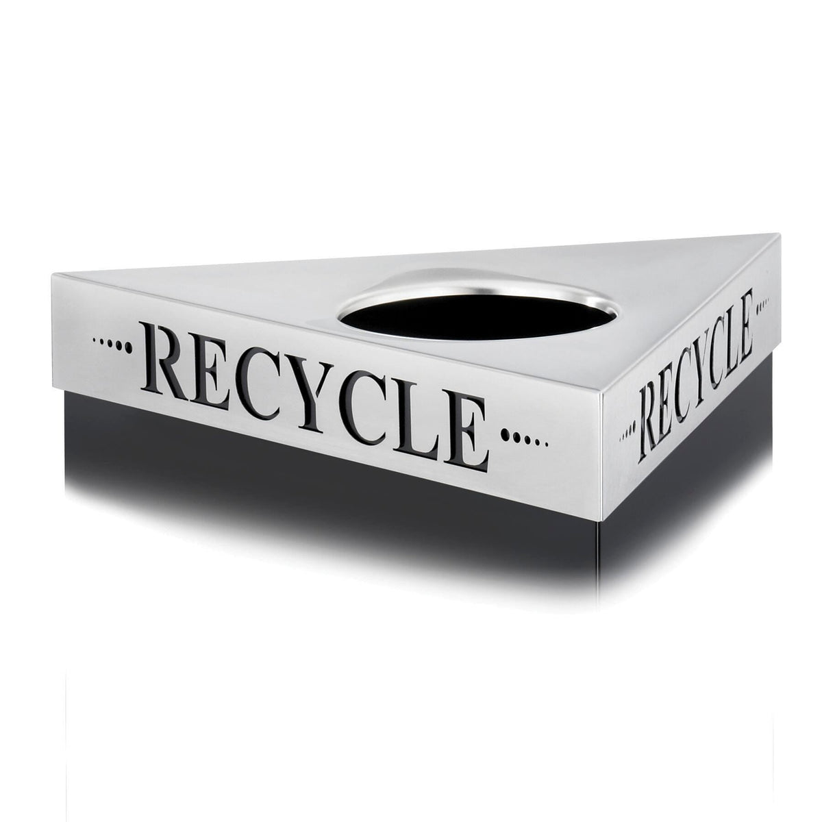 STAINLESS STEEL LID TRIFECTA FOR WASTE RECEPTACLES ETCHED WORD RECYCLE ON LID