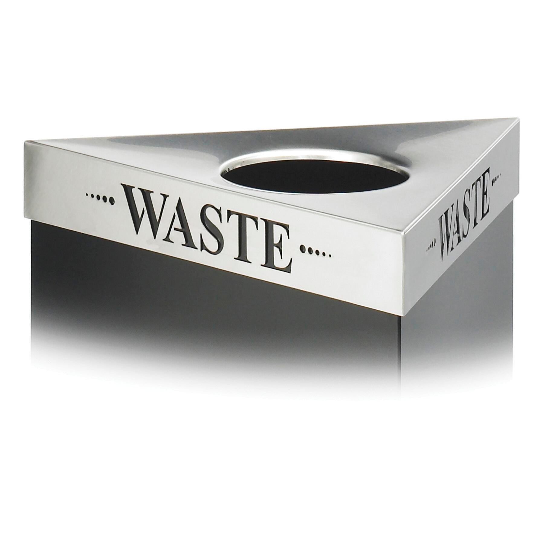 STAINLESS STEEL LID TRIFECTA FOR WASTE RECEPTACLES ETCHED WORD WASTE ON LID