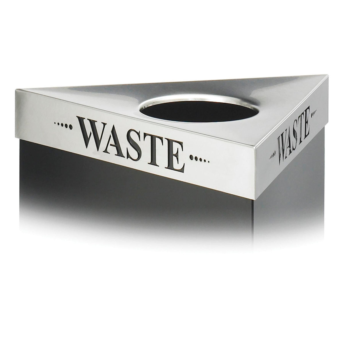STAINLESS STEEL LID TRIFECTA FOR WASTE RECEPTACLES ETCHED WORD WASTE ON LID