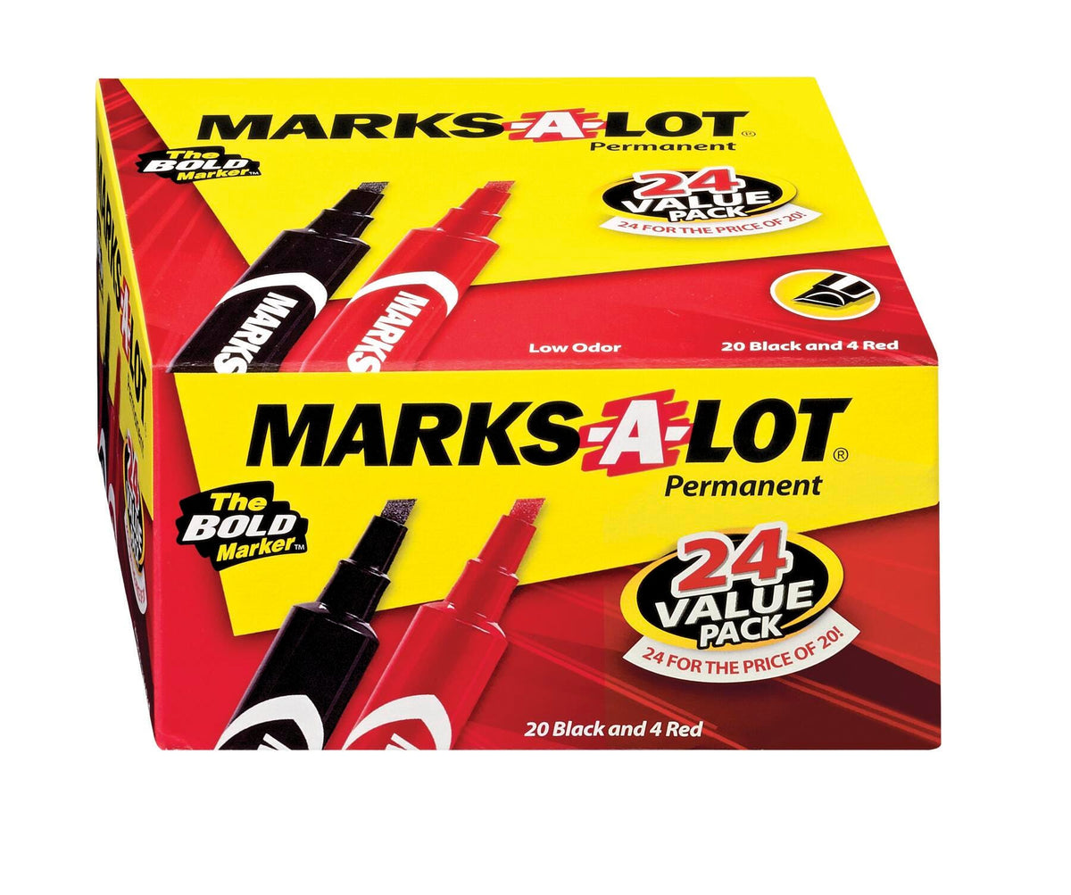 MARKERS MARKS-A-LOT PERMANENT DESK BLACK AND RED CHISEL PACK OF 24