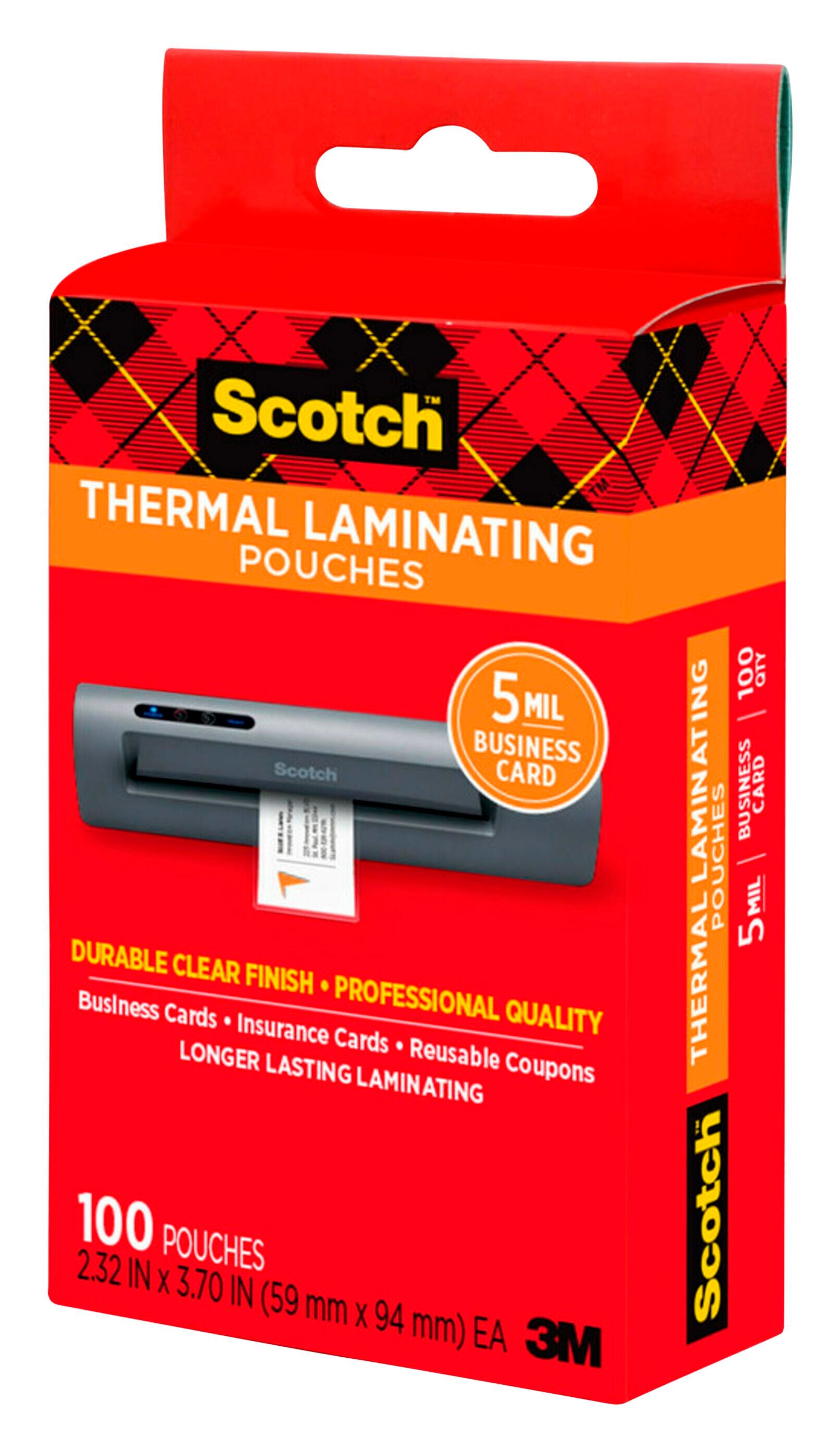 LAMINATING POUCH - SCOTCH BUSINESS CARD SIZE - 2-1/4 X 3-3/4 INCH - 5MIL - PACK OF 100